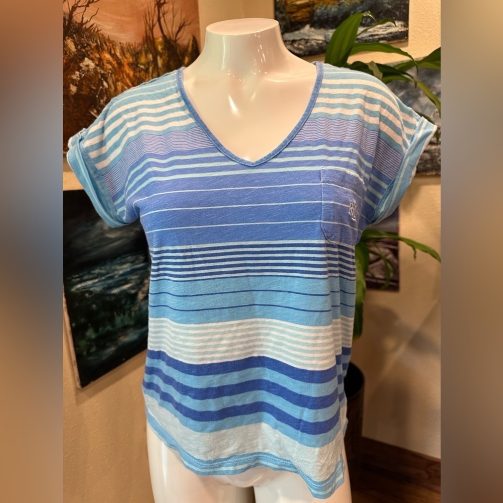 EUC Lauren by Ralph Lauren striped T-shirt with pocket logo. Sz S